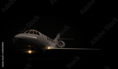 Fototapeta Naklejka Na Ścianę i Meble -  Luxury Generic Design Private Jet plane parking on black background. 3d render
