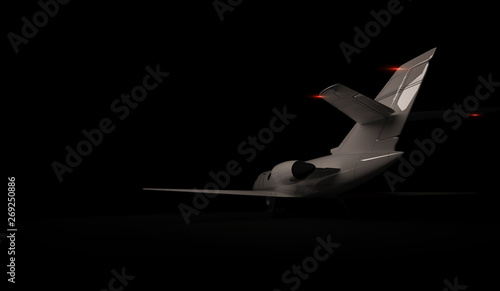 Luxury Generic Design Private Jet plane parking on black background. 3d render