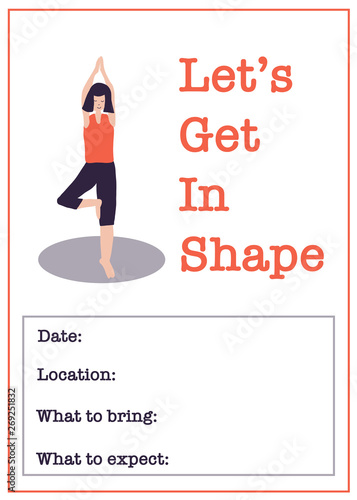 Motivational Yoga class poster template. Women Fitness class vector illustration of woman doing yoga tree pose. Sport event invitation.