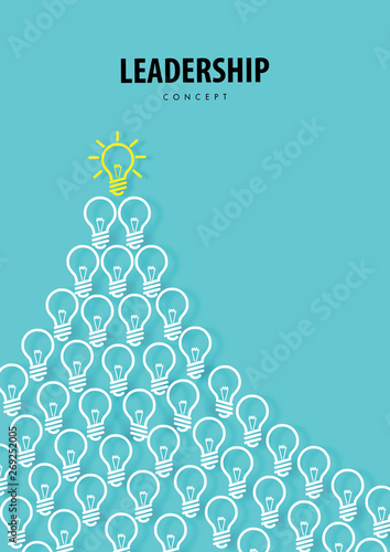 Leadership concept with paper art, abstract, light lamp, line icon paper cut style vector