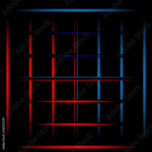 3d red and blue fading neon light elements, grid on black background. Futuristic abstract pattern. Texture for web-design, website, presentations, digital printing, fashion, concept design. EPS 10.