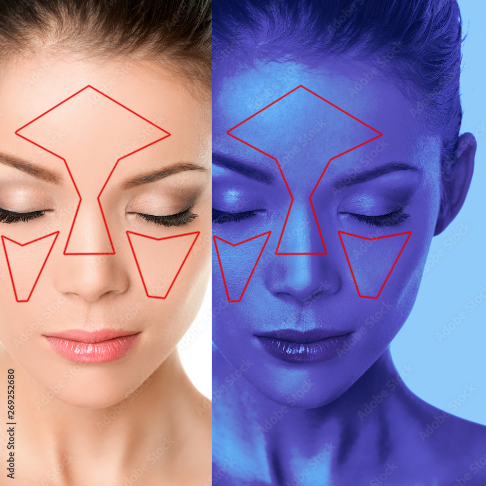 Face skin analysis facial scan mapping woman analyzing skin aging issues,  dermatology consultation at beauty clinic. Scanner software with UV blue  light. Stock Photo | Adobe Stock