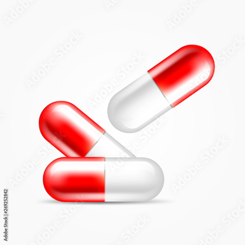 Red Medical pills set on a white background