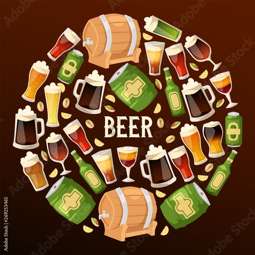 Beer in beerhouse brewery vector beerbarrel beermug dark ale illustration backdrop of beerbottle in bar on beery alcohol party background banner