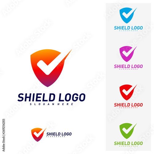 Shield Check Logo Design Concept Vector. Shield quality vector illustration Design. Icon Symbol