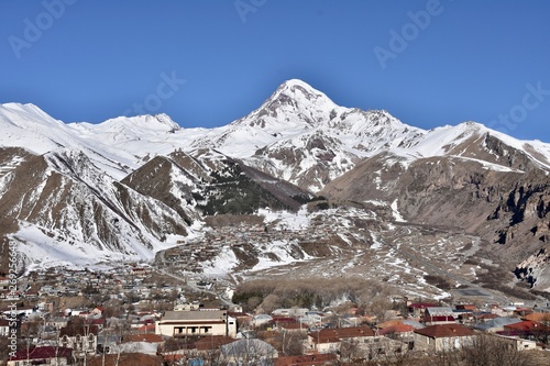 Mount Kazbek with Stepantsminda in Foreground, Georgia