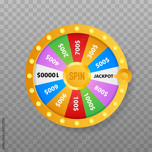 Roulette 3d fortune. Wheel fortune for game and win jackpot. Online casino concept. Internet casino marketing. Vector stock illustration.