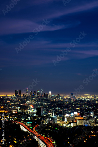 LOS ANGELES  CALIFORNIA - FEB 13  Night view of smoggy Los Angeles downtown.  LA is well known for its Hollywood film district.