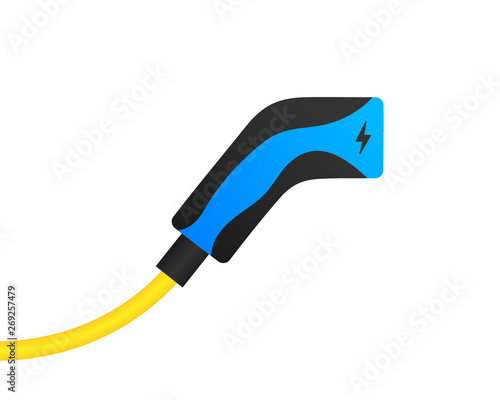 Electric car charger isolated on white background. Eco fuel. Electric refueling. Vector stock illustration.