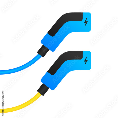 Electric car charger isolated on white background. Eco fuel. Electric refueling. Vector stock illustration.