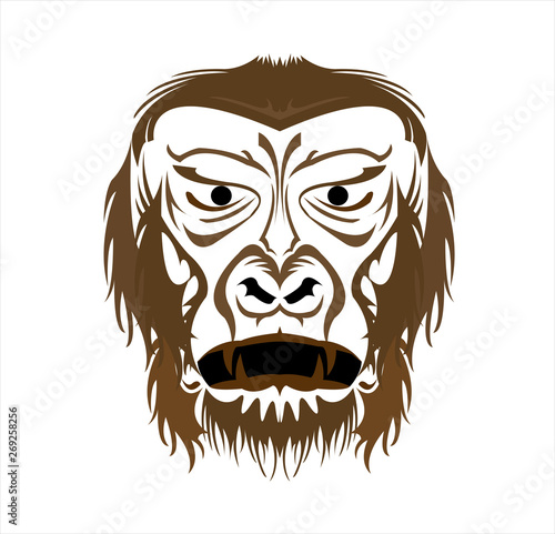 gorilla logo and ape vector with big angry face of wildlife primate