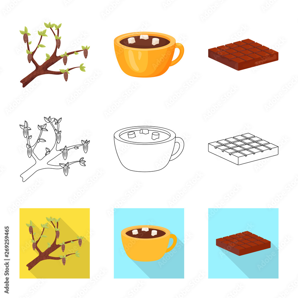 Vector illustration of food and yummy sign. Set of food and brown stock symbol for web. Vector illustration of food and yummy sign. Set of food and brown stock symbol for web.