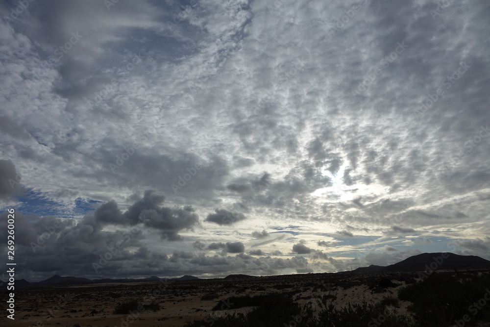 Beautiful  sky over the natural park in Corralejo,Fuerteventura,Spain