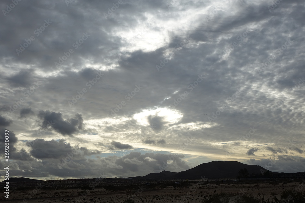 Beautiful  sky over the natural park in Corralejo,Fuerteventura,Spain