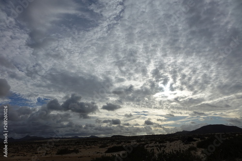 Beautiful sky over the natural park in Corralejo,Fuerteventura,Spain