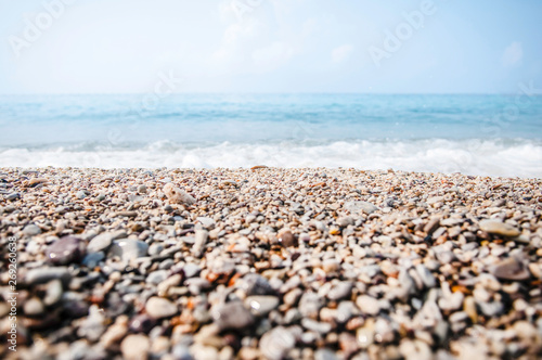 Soft wave of blue ocean on sandy beach