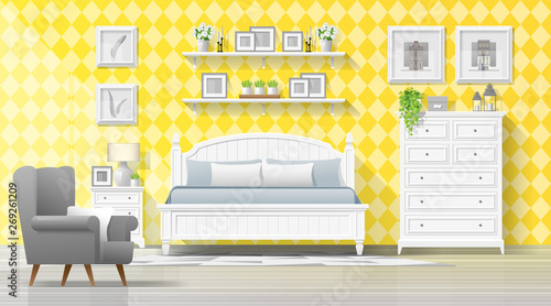 Interior background with bedroom in modern country style , vector , illustration