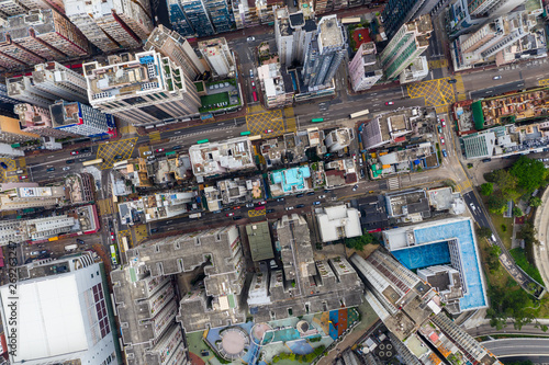 Top view of Hong Kong urban city