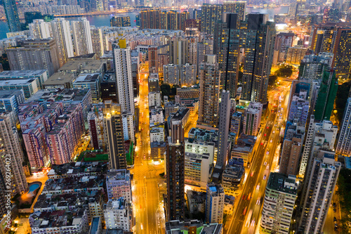 Top view of Hong Kong city at night © leungchopan