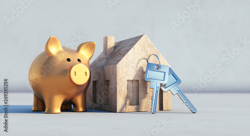 Goldenes Sparschwein im Symbolhaus im Sonnenlicht photo