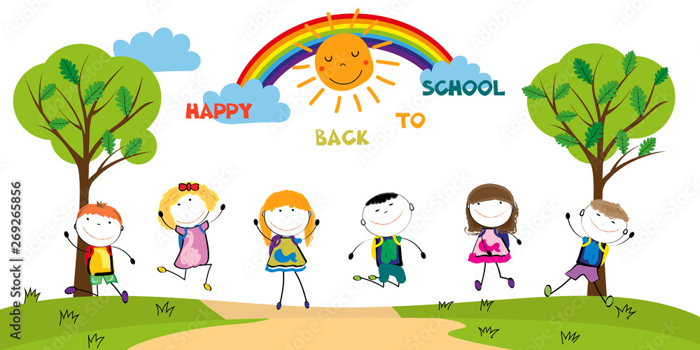 Happy boys and girls back to school after the holidays