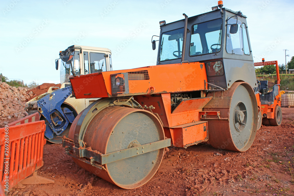 Roller on a road construction site Roller on a road construction site