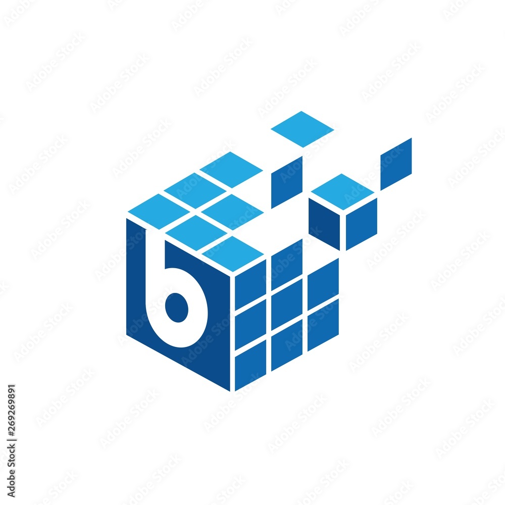 Obraz premium initial letter B with geometric blue square logo design inspiration