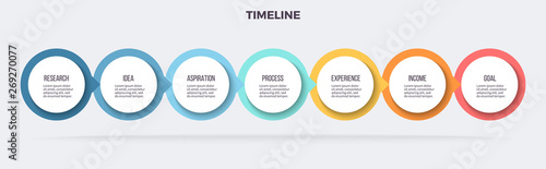 Business infographics. Timeline with 7 steps, options, circles. Vector template.