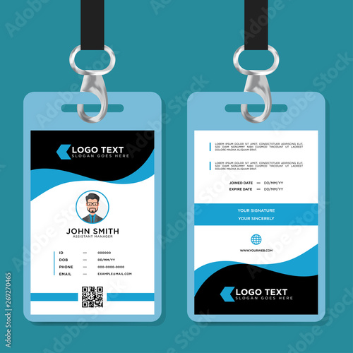 Clean Office ID Card With Blue Black and White color Vector Template - Vector
