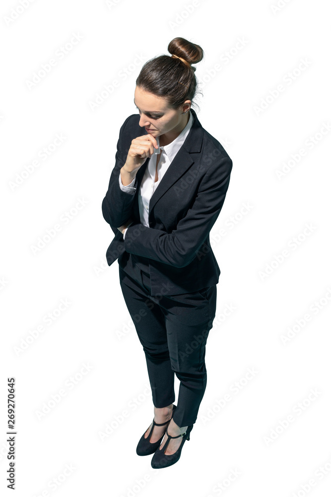 Corporate businesswoman thinking with hand on chin Corporate businesswoman thinking with hand on chin