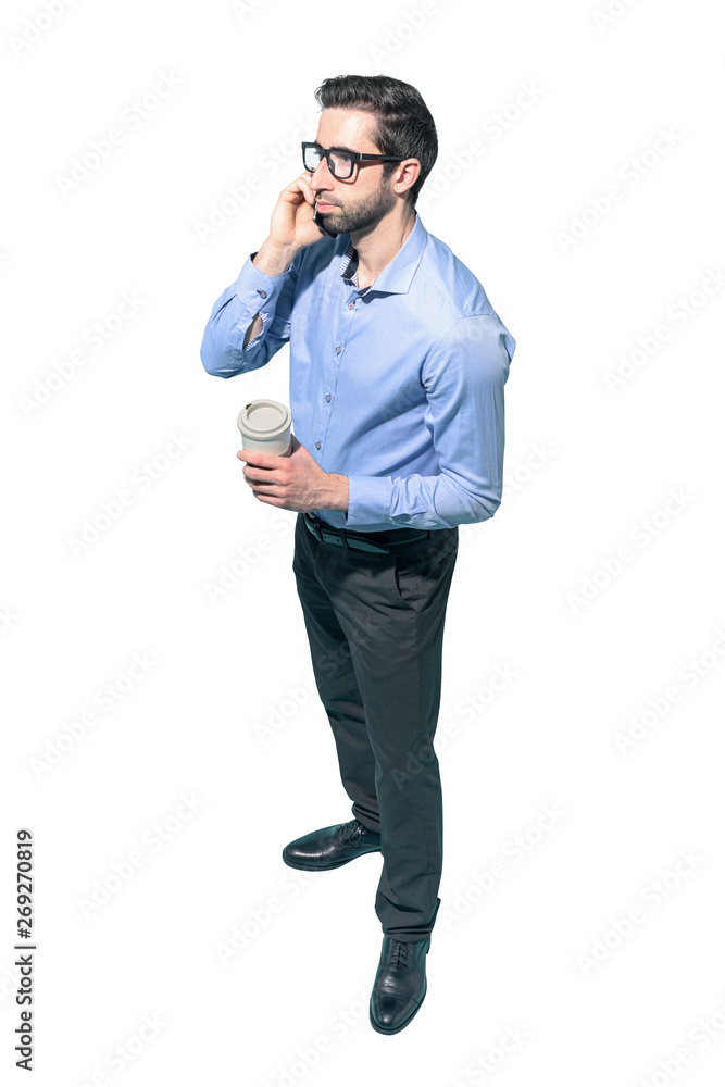 Man having a coffee break and talking on the phone Man having a coffee break and talking on the phone