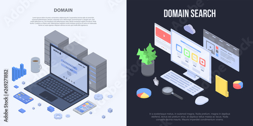 Domain banner set. Isometric set of domain vector banner for web design