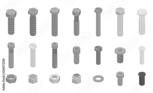 Screw-bolt icons set. Isometric set of screw-bolt vector icons for web design isolated on white background