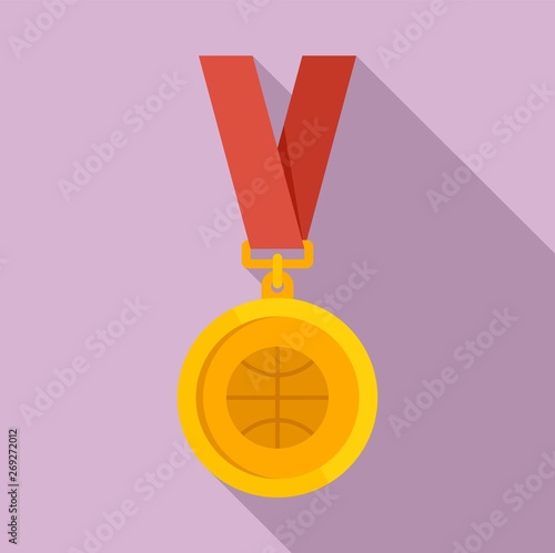 Basketball gold medal icon. Flat illustration of basketball gold medal vector icon for web design