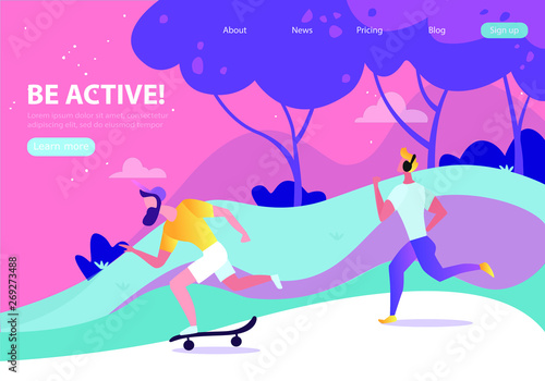 Landing page template of Stay healthy be active. Modern flat design concept of web page design for website and mobile website. Vector illustration