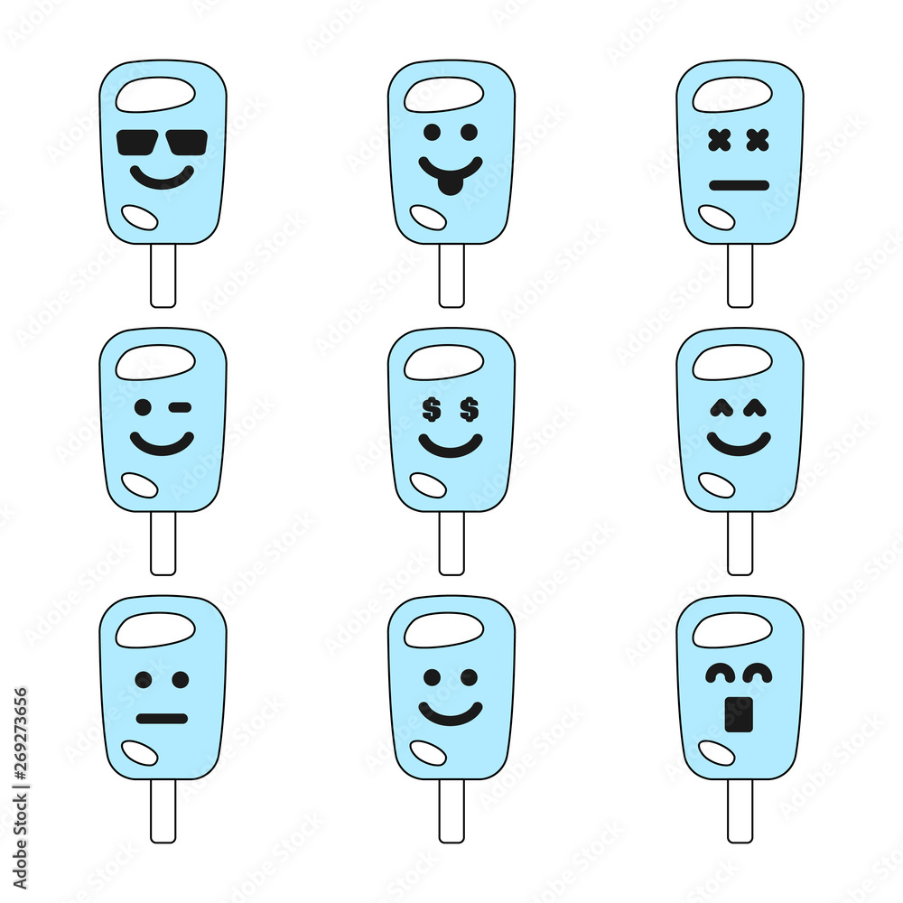 Set of nine emoji ice cream