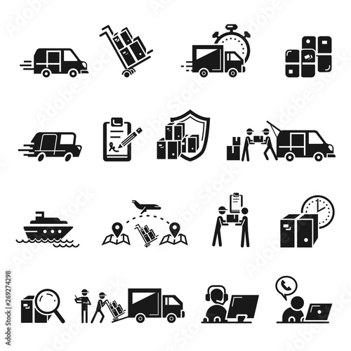 Parcel delivery icons set. Simple set of parcel delivery vector icons for web design on white background