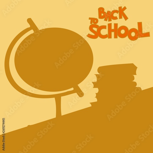 shadow of the globe and textbooks on the wall and the inscription back to school
