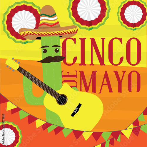 Cinco de mayo poster with a cactus - Vector