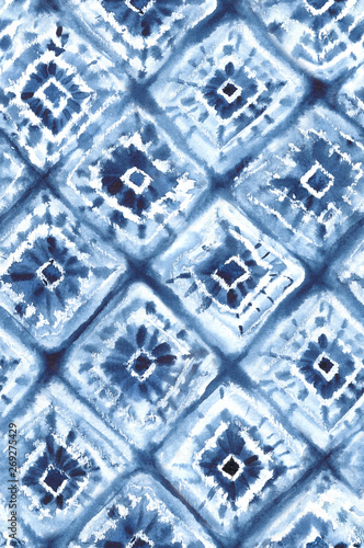 Seamless watercolor japanese indigo pattern in shibori style.