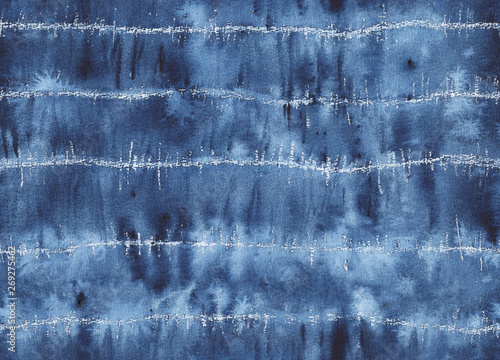 Seamless watercolor japanese indigo pattern in shibori style.