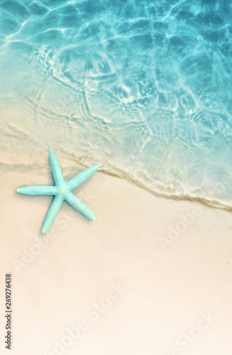 Starfish on the summer beach. Summer background. Tropical sand beach