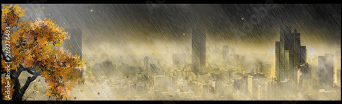 Nuclear autumn, apocalyptic landscape, digital art