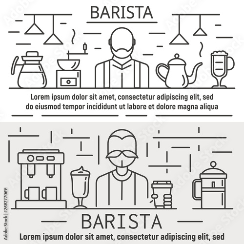 Barista banner set. Outline set of barista vector banner for web design
