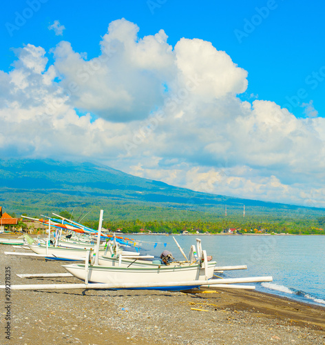 Fishing boats  Bali beach  Agung