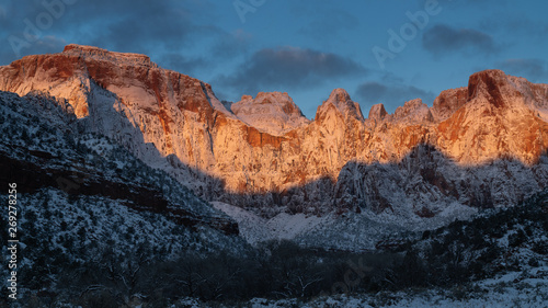 Sunrise on the mountains at Zion National Park.