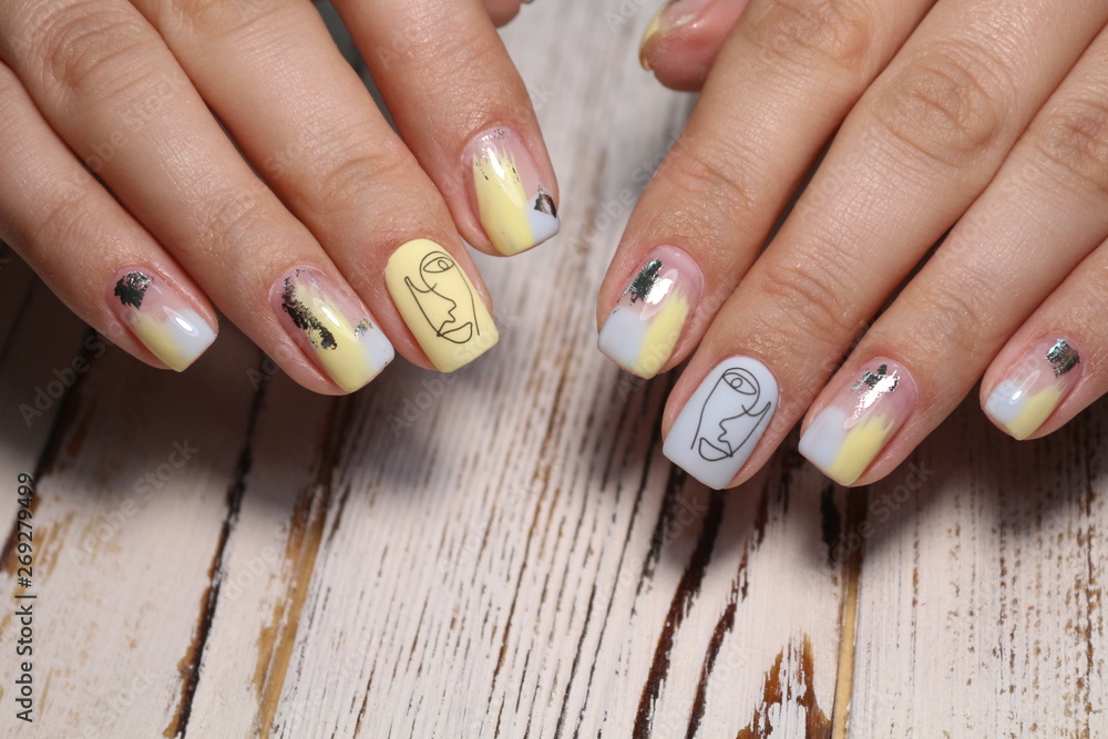 design on yellow manicure design on yellow manicure