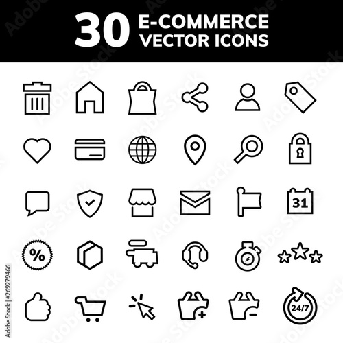 30 outline ecommerce shopping vector icons pack