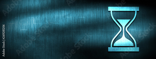 Timer sand hourglass icon abstract blue banner background