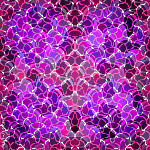 Abstract Seamless Spotted Pattern with Purple Waves. Cellular Mosaic Wallpaper. Poster for Print. Raster Illustration